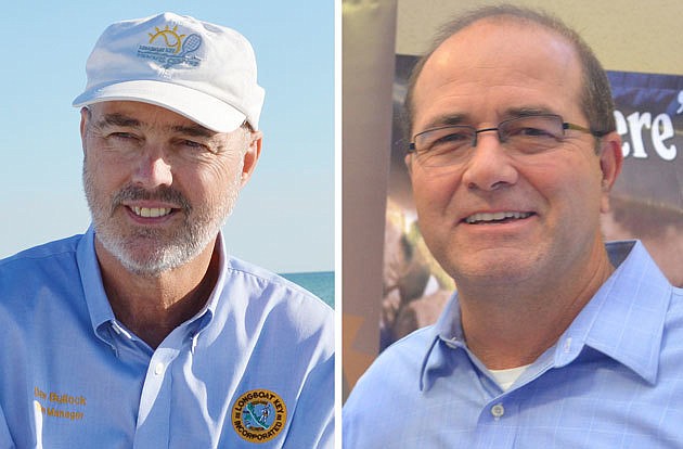 Longboat Key Town Manager David Bullock, left, earns an annual salary of $181,688. Town officials are considering Sarasota County Administrator Tom Harmer as Bullock&#39;s replacement. Harmer earns an annual salary of $207,625.