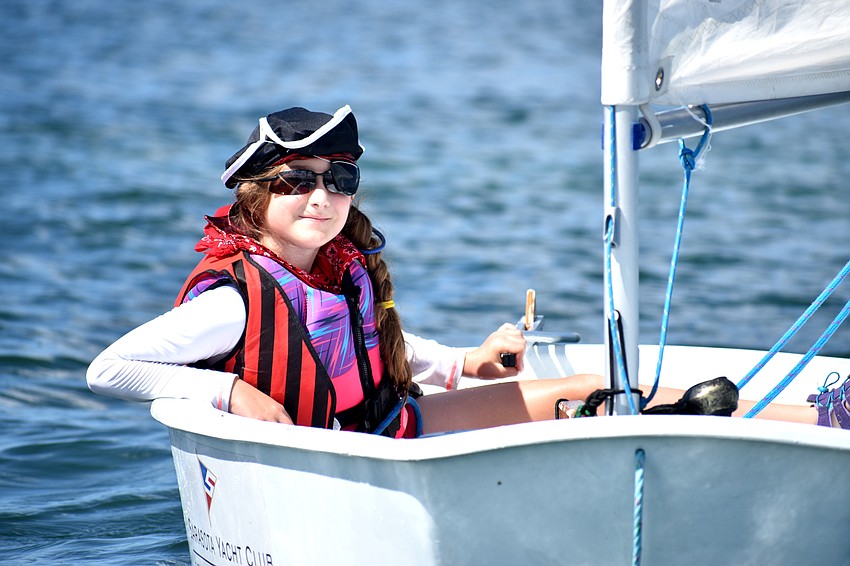 Jaylynn Barber wore her best pirate costume for the treasure hunt.