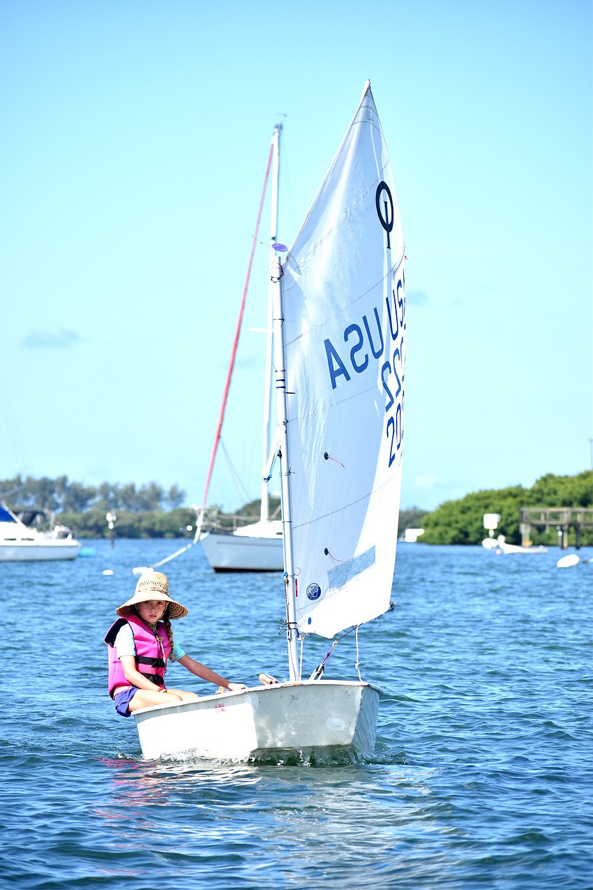 Gemma Davies sails toward one of the clues during the treasure hunt.