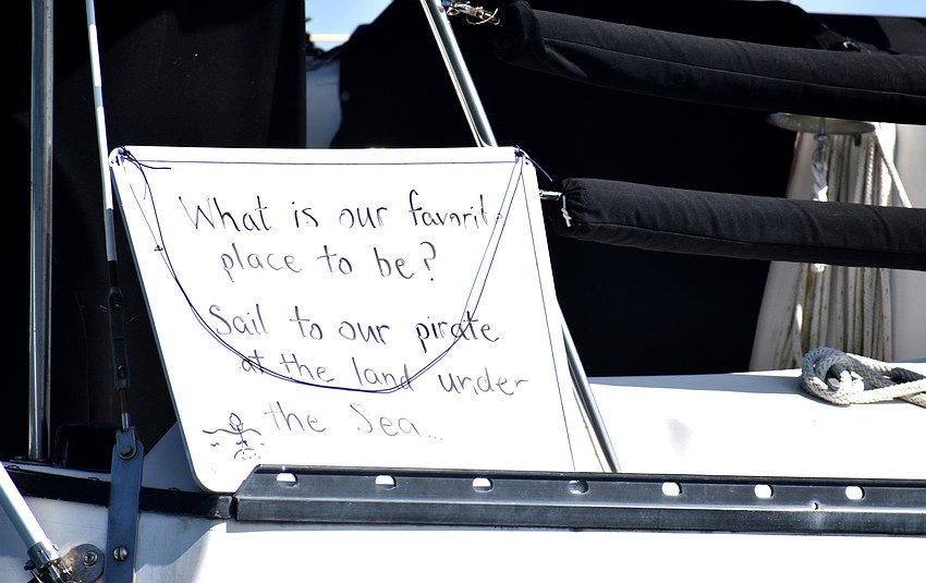 The first clue for the treasure hunt was found on a boat with a pirate flag.