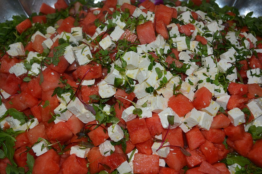 That's watermelon mixed with feta together in a salad.