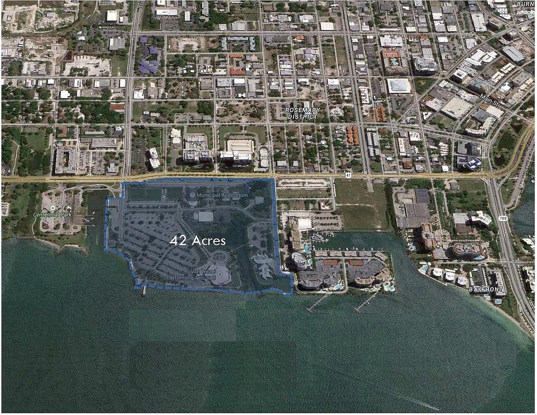 A map showing the Bayfront property in Sarasota. (Image courtesy SBPO).