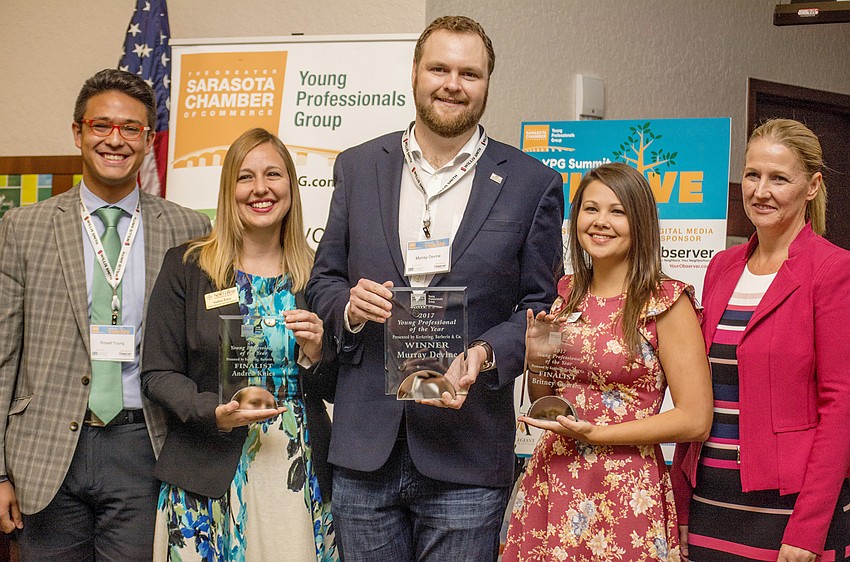 YPG Chairman-elect Rob Young, finalist Andrea Knies, Young Professional of the Year winner Murray Devine, finalist Britney Guertin and Patricia Entsminger