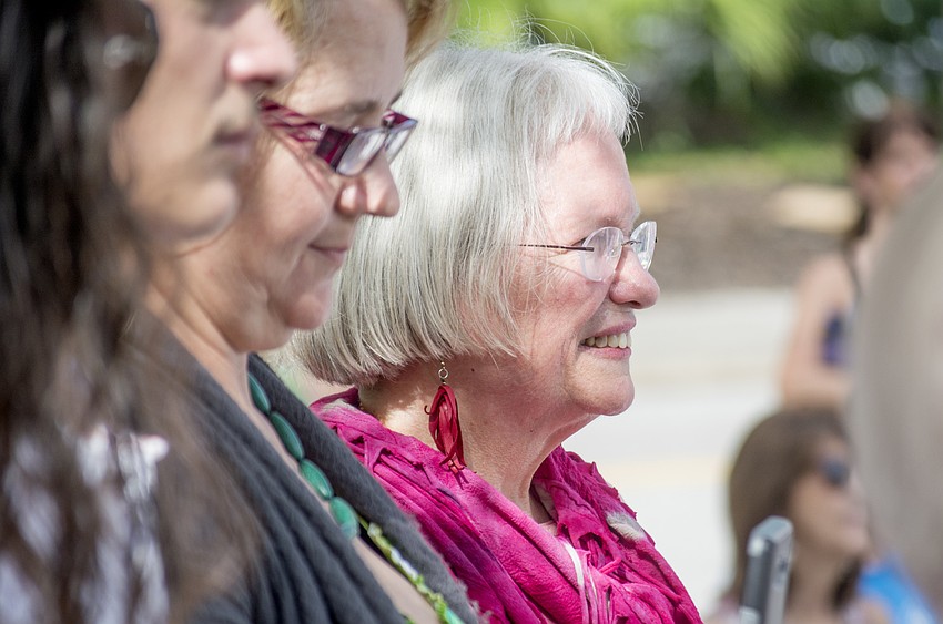 Ceramic artist Nancy Goodheart Matthews smiles during the rededication ceremony.