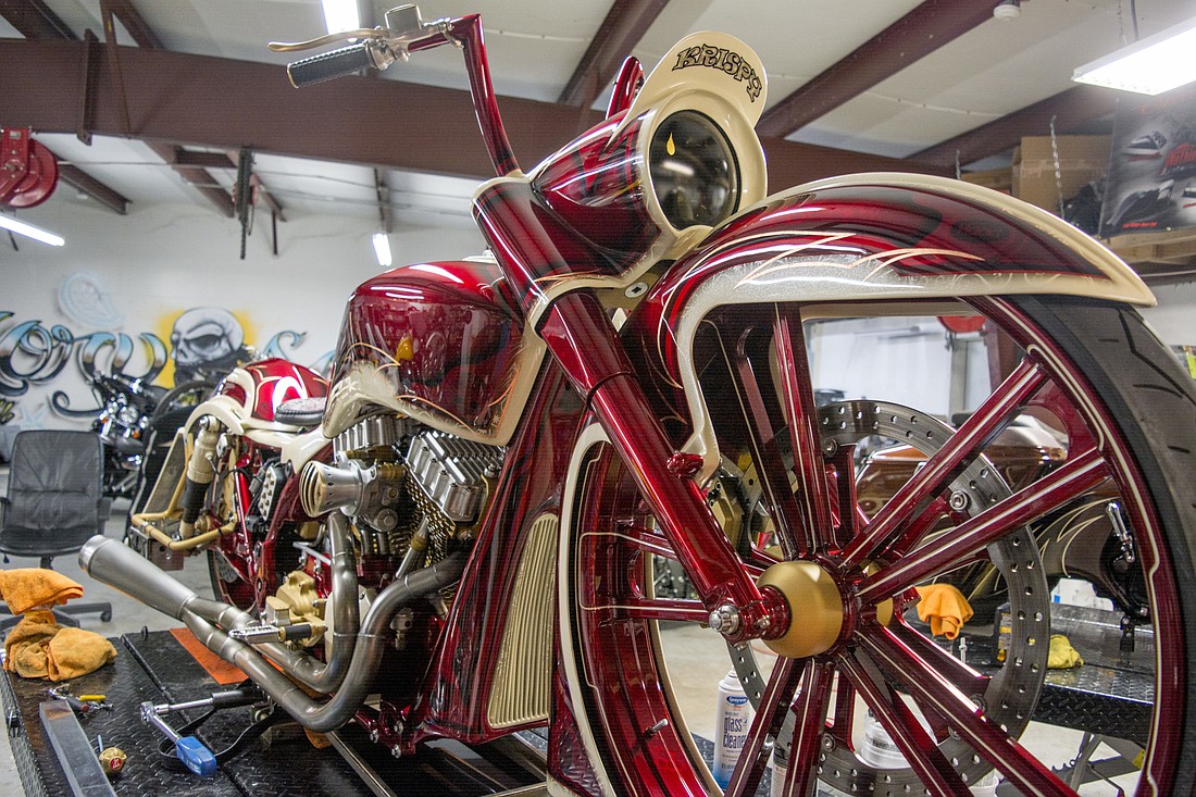 Anna Brugmann Kory Souzaâ€™s custom motorcycle sits in his Lawton Drive body shop. Itâ€™s one of the eight bikes that Lambert, Souza and their Sarasota team will take on the cross-country ride.