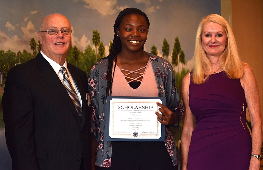 Kiwanis Club of Longboat Key Foundation President Joe Walsh, Ja’Da Bennett and Scholarship Committee Chairwoman Susan Phillips