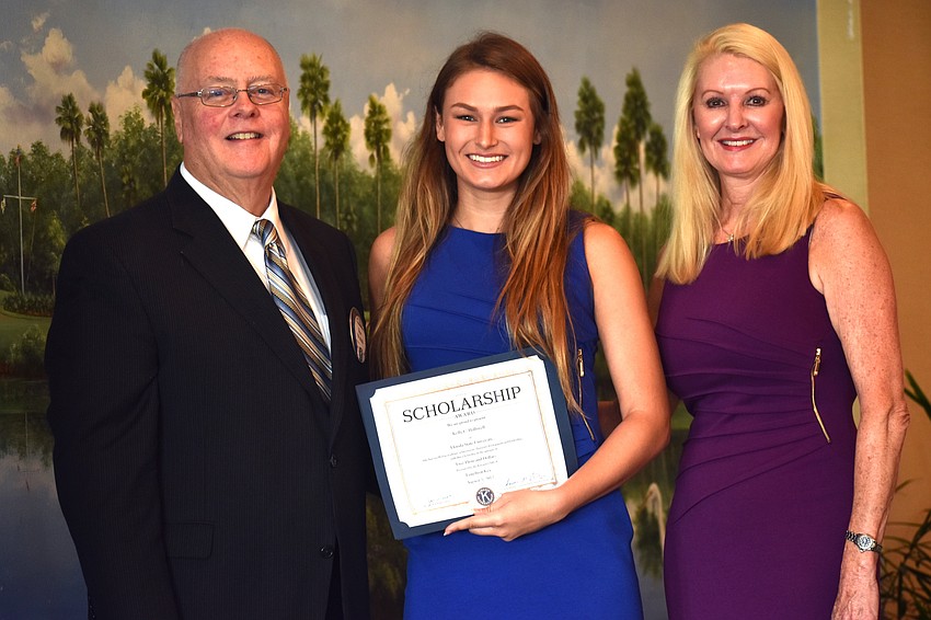 Kiwanis Club of Longboat Key Foundation President Joe Walsh, Kelly Halliwell and Scholarship Committee Chairwoman Susan Phillips