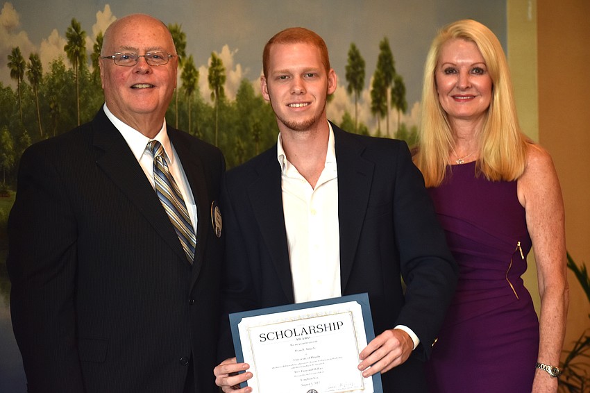 Kiwanis Club of Longboat Key Foundation President Joe Walsh, Ryan Jungels and Scholarship Committee Chairwoman Susan Phillips