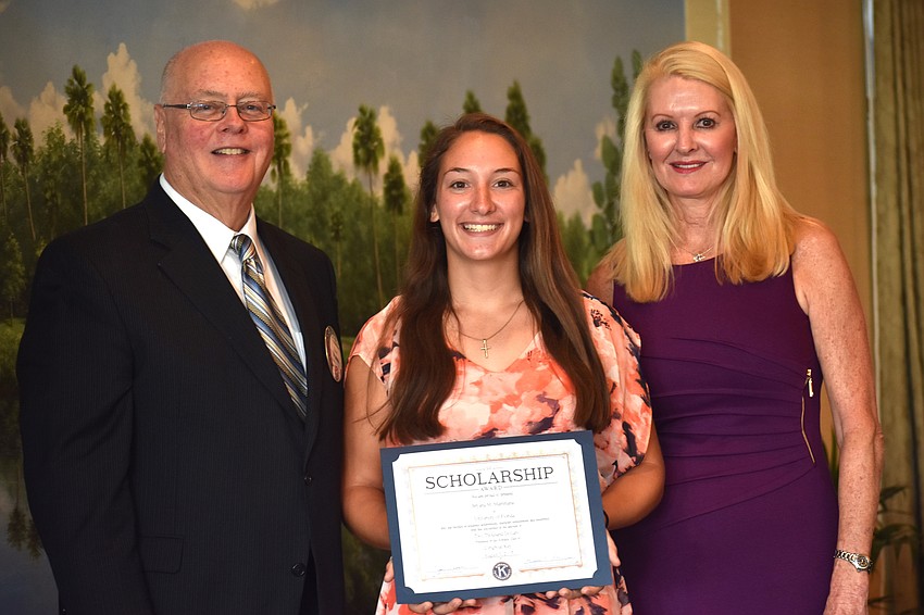 Kiwanis Club of Longboat Key Foundation President Joe Walsh, Bryana Mammana and Scholarship Committee Chairwoman Susan Phillips