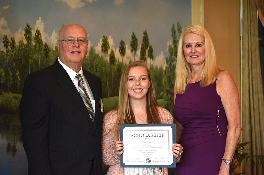 Kiwanis Club of Longboat Key Foundation President Joe Walsh,Bailey Pachter and Scholarship Committee Chairwoman Susan Phillips