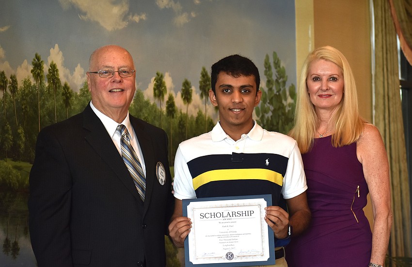 an Phillips 798. Kiwanis Club of Longboat Key Foundation President Joe Walsh, Parth Patel and Scholarship Committee Chairwoman Susan Phillips