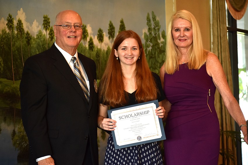 Kiwanis Club of Longboat Key Foundation President Joe Walsh, Taylor Walter and Scholarship Committee Chairwoman Susan Phillips