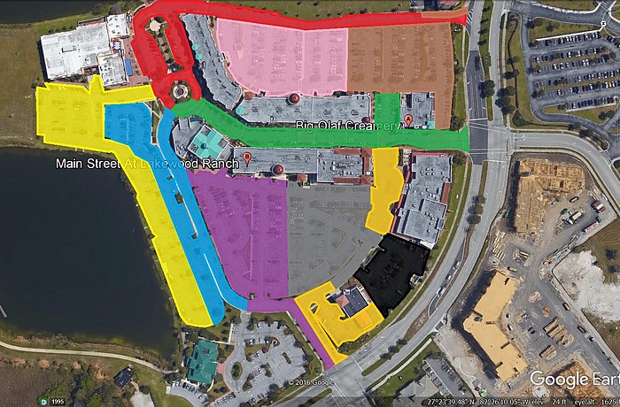 This map of Main Street at Lakewood Ranch shows areas to be repaved by section. Courtesy image.