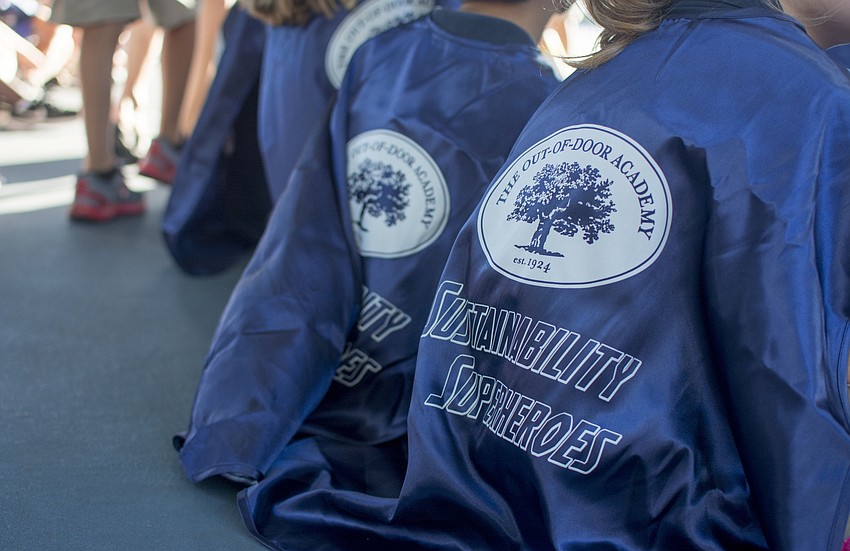 Students wore sustainability superhero capes during the assembly.