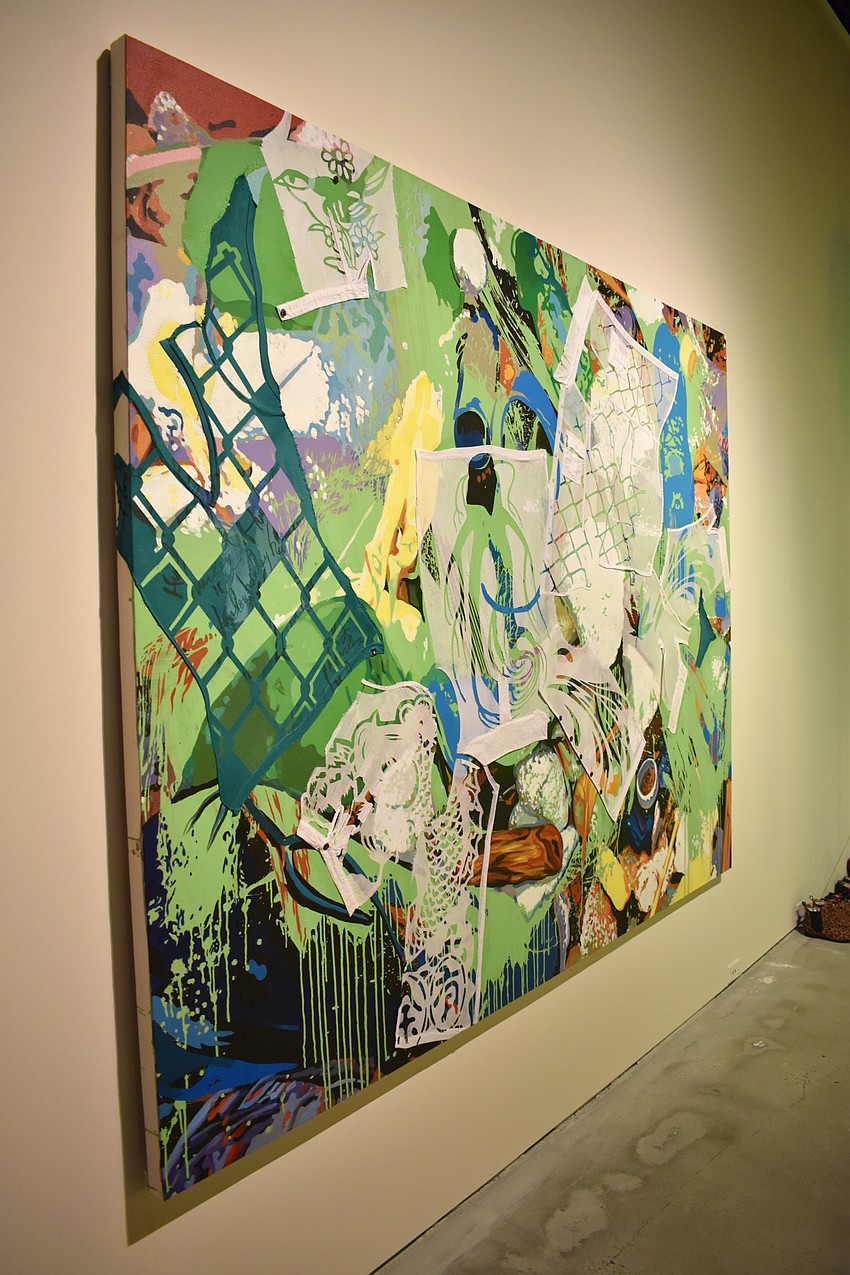 Kirk Ke Wang’s “Human Skins,” which represents a seascape as experienced by refugees whose fate now lies in the hands of the ocean, was one of many works that guests viewed at the Circle Member Preview on Aug. 17 at The Ringling.