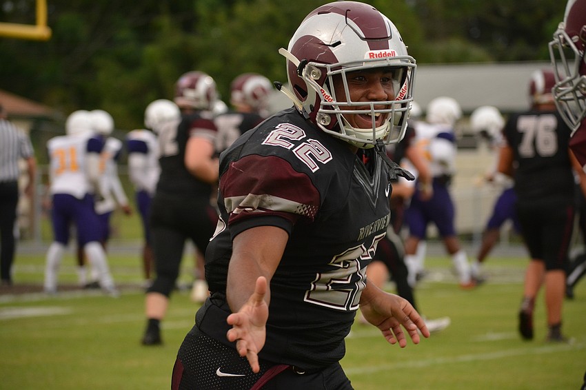 Ali Boyce celebrates his first touchdown of the game.