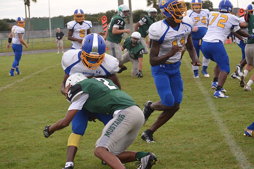 Caleb Browner lays a hit on a Bayshore running back.