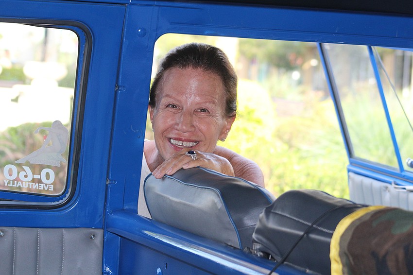 Lakewood Ranch's Bailey Ende peeks through the window of a 1963 Double Cab.
