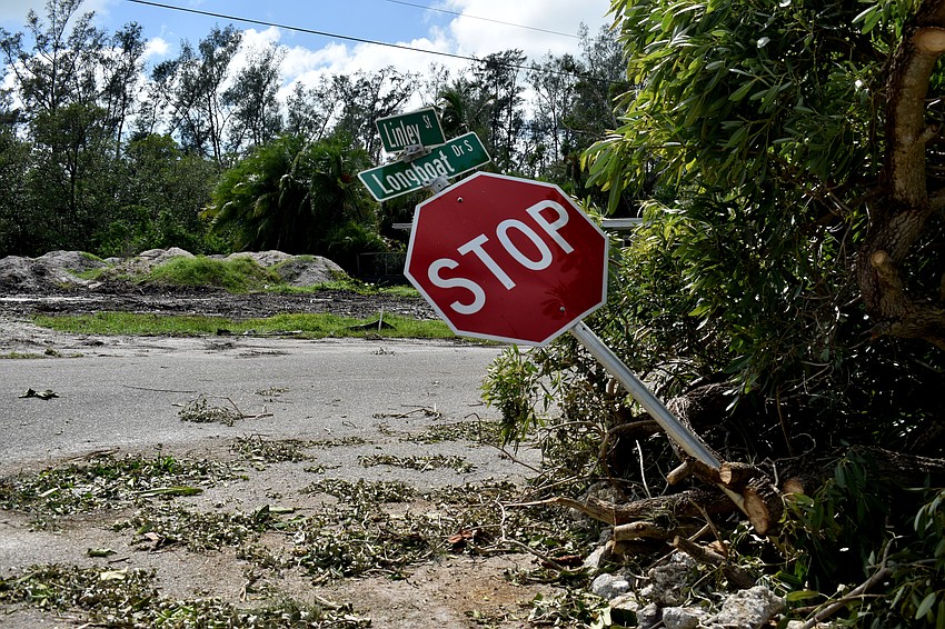 A stop sign at the intersection of Linley Street and Longboat Drive South in the village of Longboat Key was knocked over. Photo by Niki Kottmann