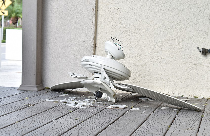 A fallen ceiling fan outside Taste of Italy was the only sign of structural damage other than fallen signs on St. Armands Circle following Hurricane Irma. Photo by Niki Kottmann
