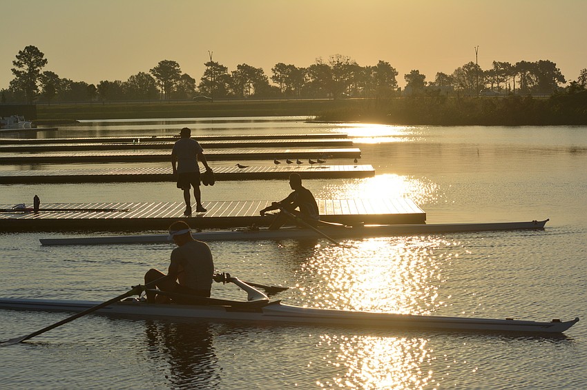 Athletes head to the docks at dawn on Sunday to practice for the 2017 World Rowing Championships at Nathan Benderson Park in Sarasota.