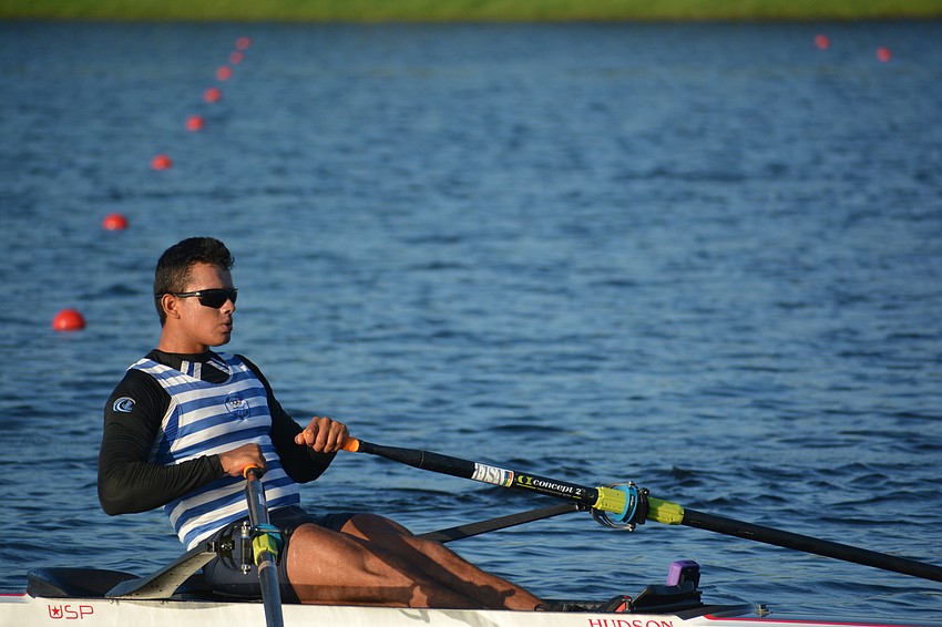 El Salvadoran rower Roberto Lopez goes through a practice session Sunday morning.