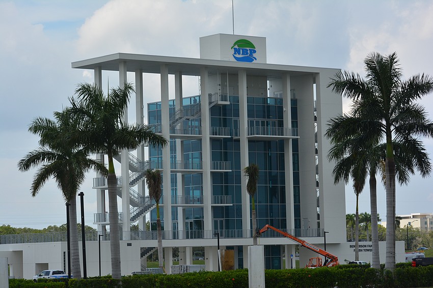 The Nathan Benderson logo was painted on the finish tower Friday.