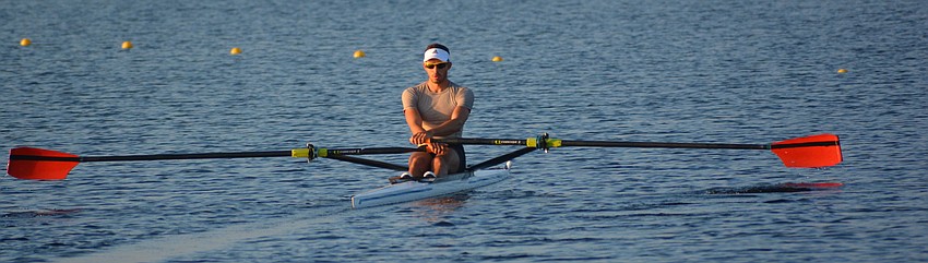 An Albanian rower navigates the course at Nathan Benderson Park.