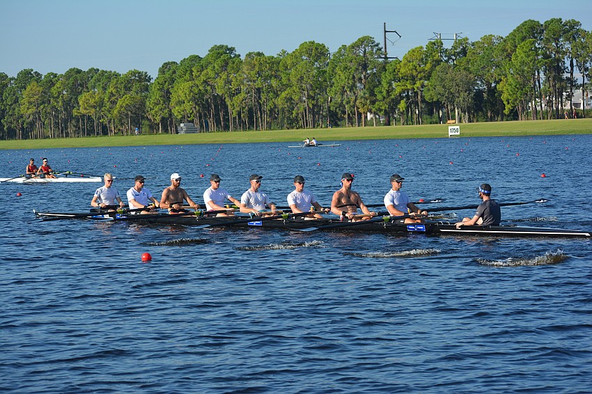 The New Zealand Men's Eight catches a breath after a practice run Sunday.
