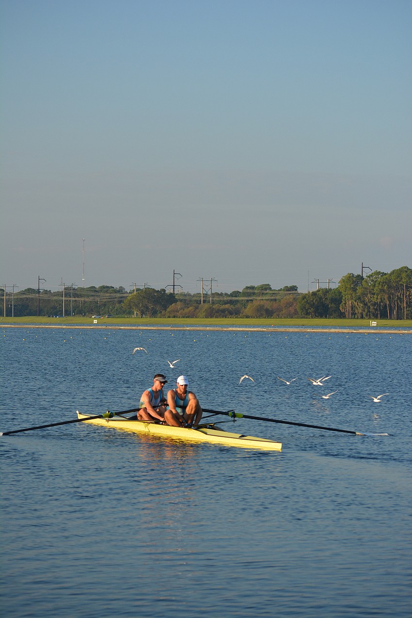 Argentina's Francisco Esteras and Axel Haack were two of the first on the water Sunday morning.