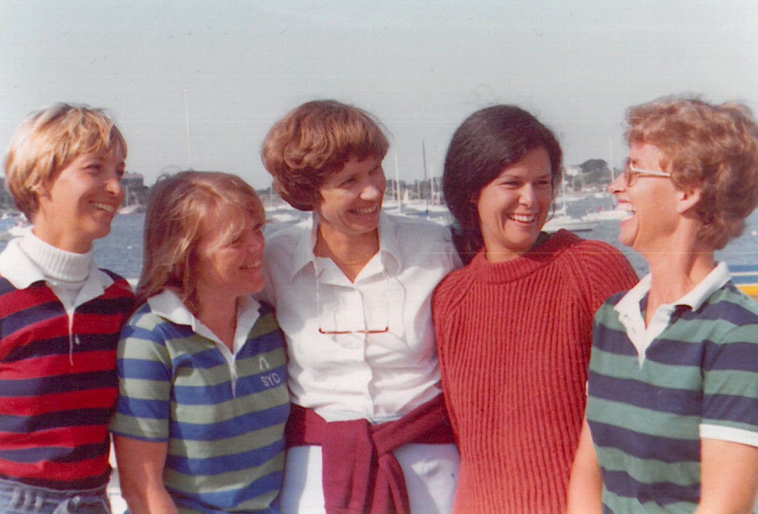 Lilly Kaighin, Carolyn Johnson, Nolia Stephan, Marti Page and Sue Renfrew, all former Luffing Lassies, at the 1978 Adams Cup.