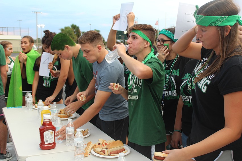 Lakewood Ranch High School students compete in the hot dog eating contest, and annual tradition for the homecoming football game.