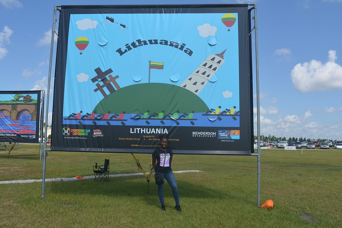 Booker Middle&#39;s Jaylah Wilson created the Lithuania artwork for the World Rowing Championships.