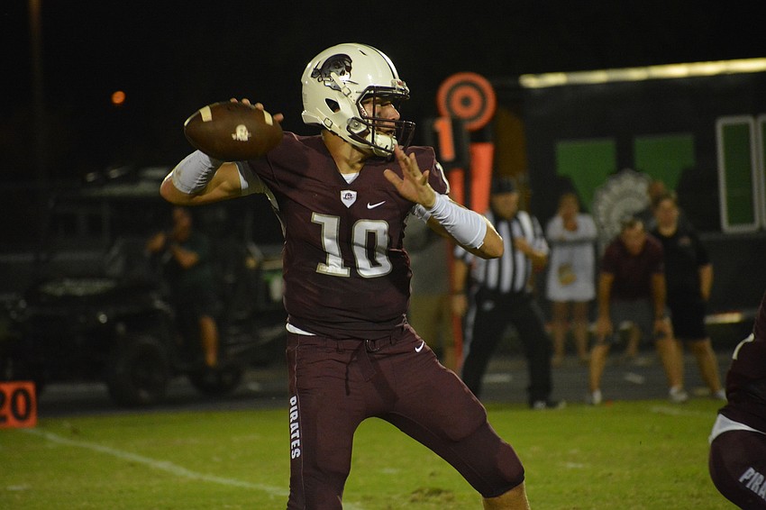 Junior quarterback Bryan Gagg fires a pass downfield against Venice.
