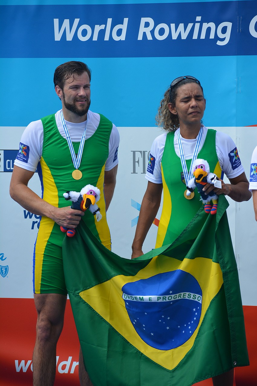 Brazil's Jairo Klug and Diana Barcelos de Oliveira had the honor of hearing their national anthem play first in Sarasota.