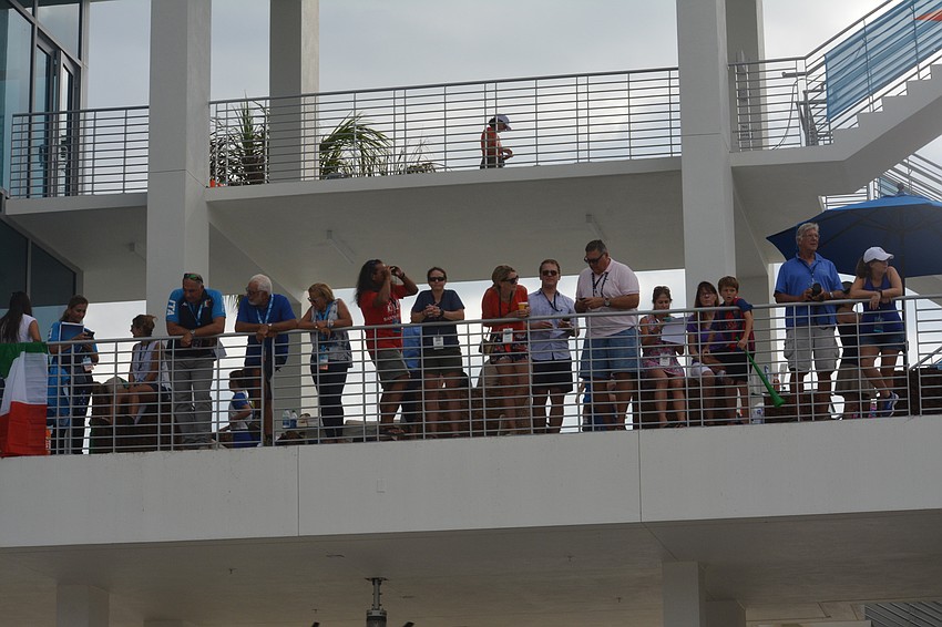 Fans watch rowing action from Nathan Benderson Park's Finish Tower.