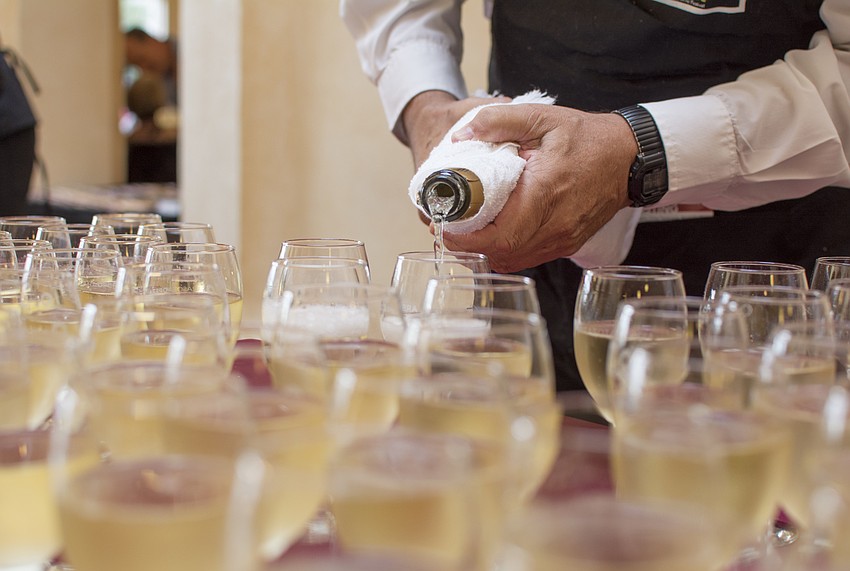 Guests were greeted with glasses of champagne.