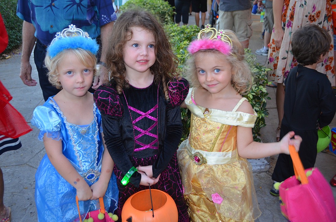 Emma Hatfield, 4, as a princess, Pearl Carey, 5, as a witch, and Matilda Hatfield, 4, also as a princess at last year&#39;s Fright Night.