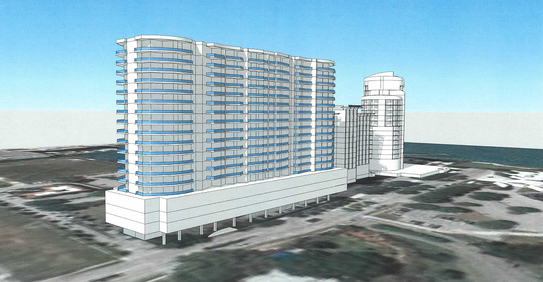 Bota Developer has produced this early conceptual drawing showing the potential mass of a condominium building neighboring the Hyatt Regency.