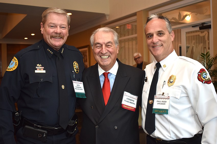 Longboat Key Police Chief Pete Cumming, Republican Club of Longboat Key President Joe McElmeel and Longboat Key Fire Chief Paul Dezzi