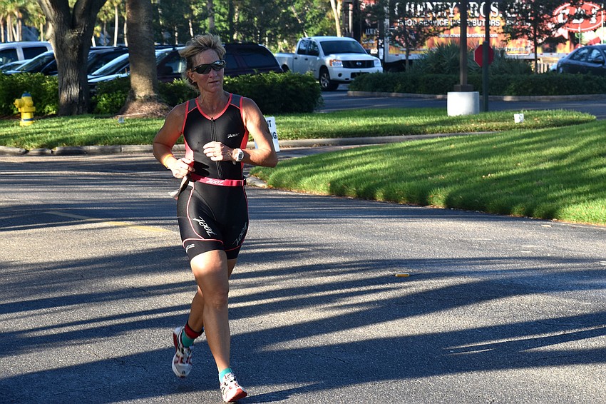 Athletes make their way through the second running leg of the duathlon.