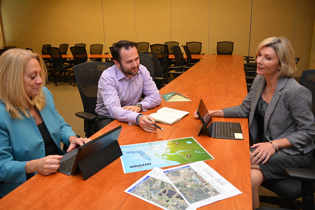 Bradenton Area Economic Development Corp. Director of Project Management Lauren Kratsch, Director of Global Business Development Max Stewart and President and CEO Sharon Hillstrom  say their proposal to Amazon showcases the area.