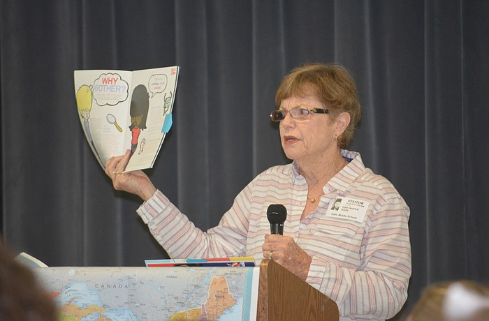 Bradenton author Gail Hedrick discusses writing and science with Carlos Haile sixth graders on Friday, Oct. 20.