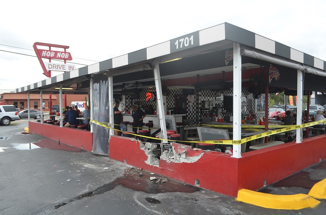 A vehicle crashed into the Hob Nob restaurant Tuesday morning.