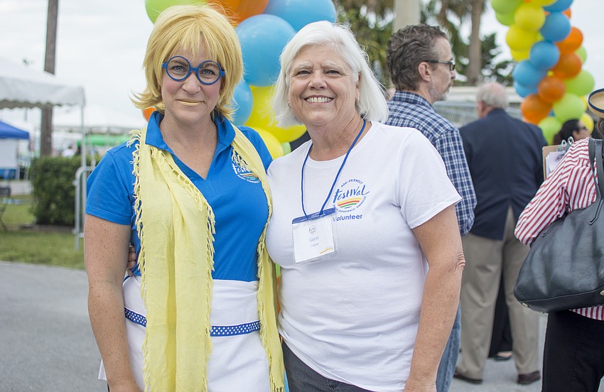 Heather Koester and Gerri Cooper pose for a photo before the ribbon cutting of the first ever Age Friendly Festival.