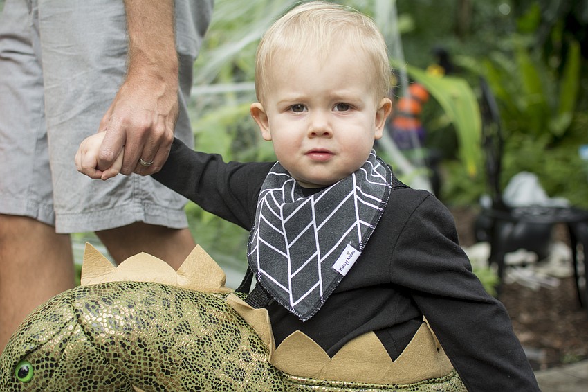 Julian Simpson wore a dinosaur costume to Marie Selby Botanical Gardens Spooktacular.