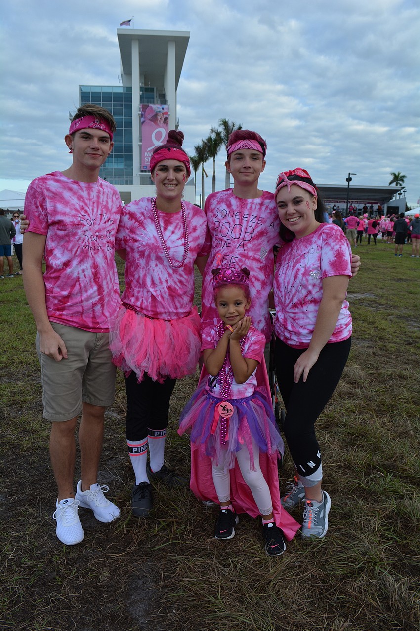 Lakewood Ranch's Zac Hutchinson walks with Lily Duval, Daniel Hutchinson, Katelyn Marsh and 6-year-old Leanna Taylor, front.