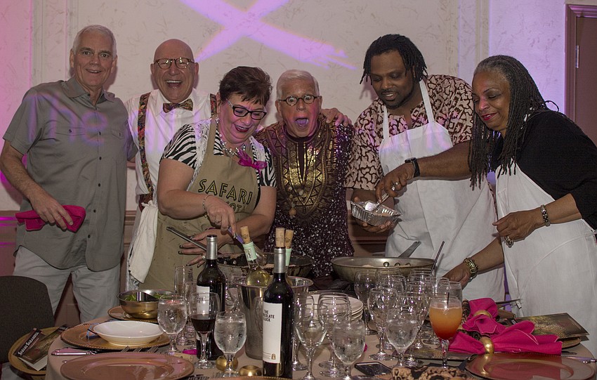Rick Carlisle, Bob Nosal, Leona Collesano, Bob Trisoloni, Rev. Demetrius Jifunza and Meadow Walker participate in the Safari Sarasota interactive dinner.