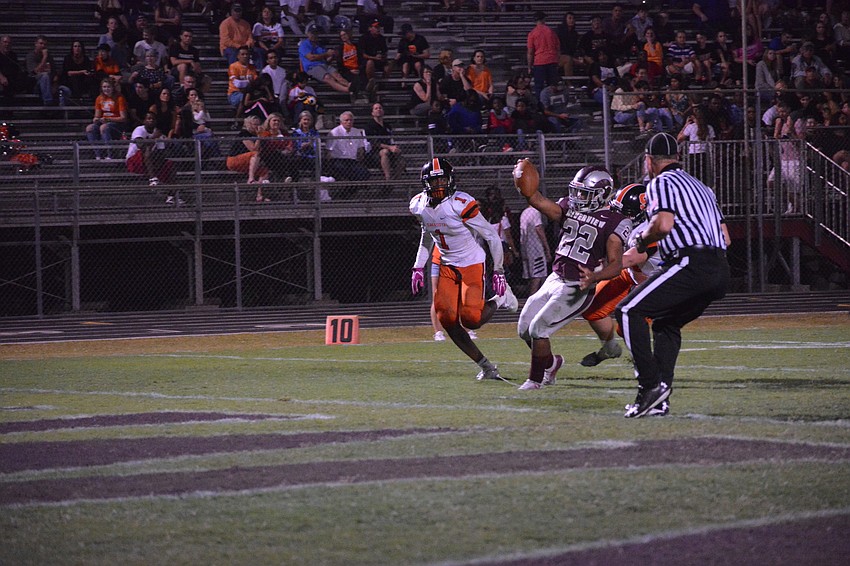Ali Boyce crosses the goal line before Sailors defenders can tackle him.