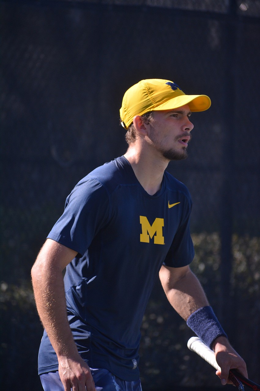 Michigan's Kristofer Siimar stares down his Florida opponents in the men's doubles final.